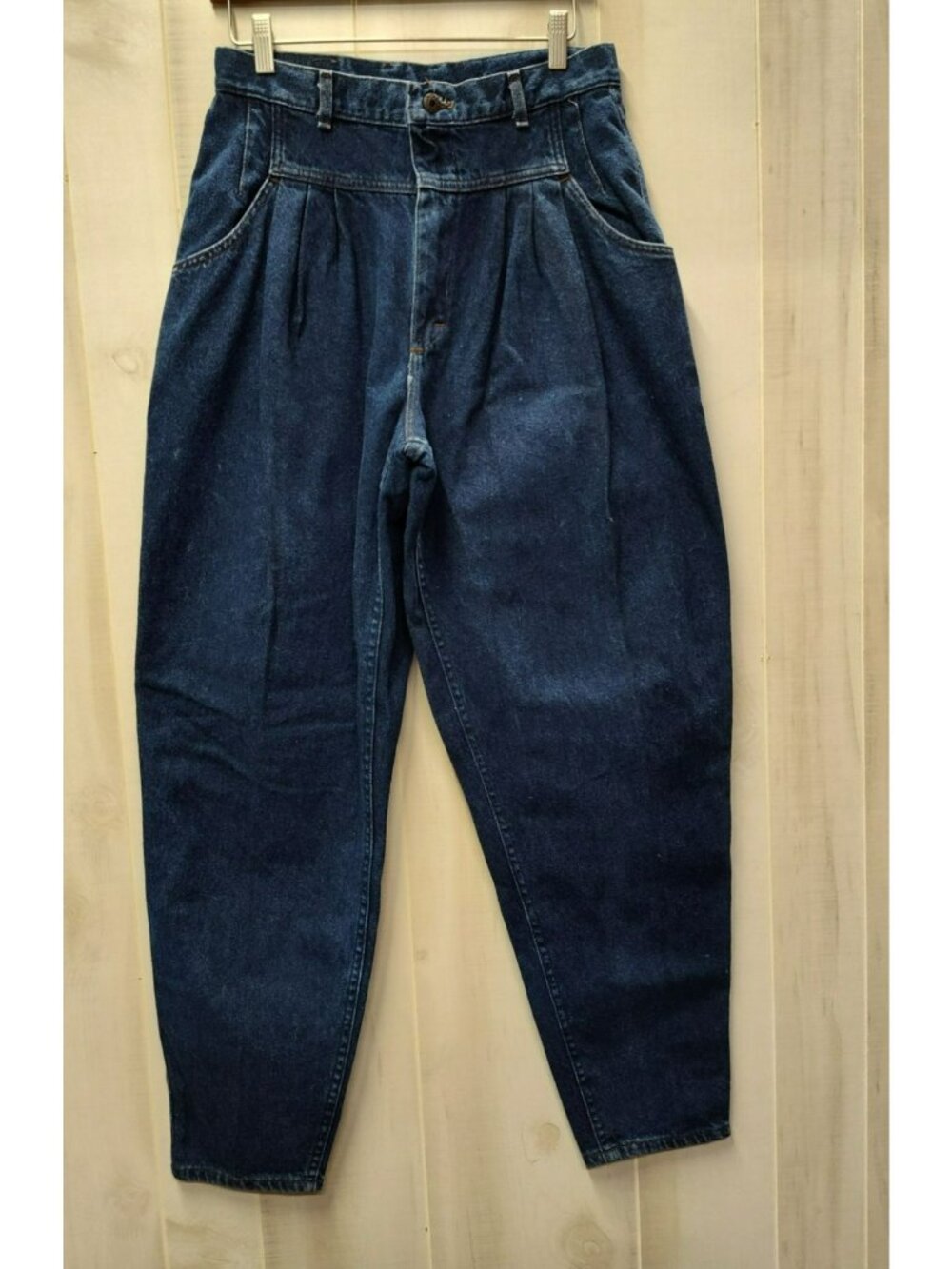 Vintage Lee Taper Leg Jeans, Dark Wash High Waist Pleated Front Yoke, 28" waist